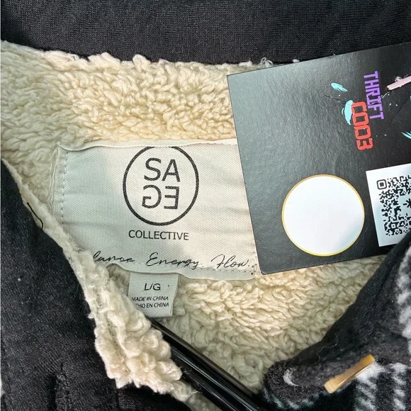 Sage Collective Women's Black/ White Plaid Faux Fur Lining Size Large LJ17 - Picture 7 of 10